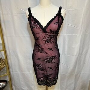 Sugar Thrillz Pink & Black Lace Bodycon Dress Coquette Y2K Goth Mini Small